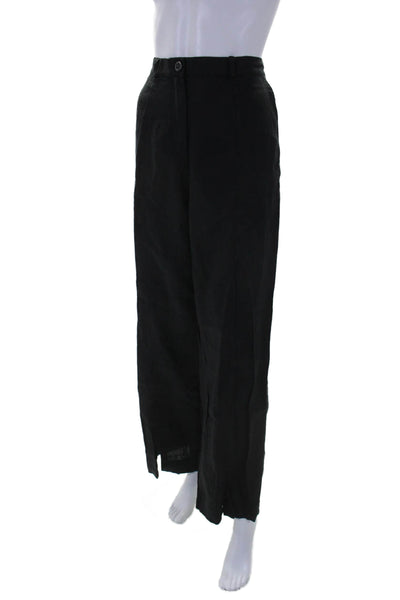 Eileen Fisher Womens Zipper Fly High Rise Linen Wide Leg Pants Black Size Large