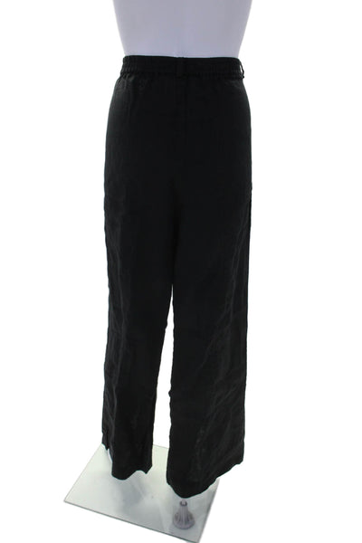 Eileen Fisher Womens Zipper Fly High Rise Linen Wide Leg Pants Black Size Large