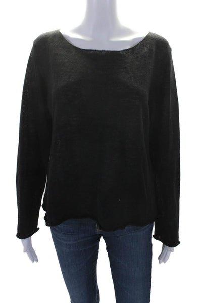 Eileen Fisher Womens Long Sleeve Scoop Neck Linen Sweater Black Size Large