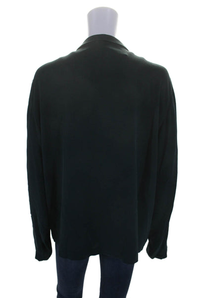 Eileen Fisher Womens Long Sleeve Collared V Neck Blouse Off Blue Silk Size Large