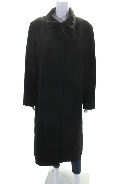 Calvin Klein Womens Long Sleeve Front Zip Collared Long Coat Black Size PXL