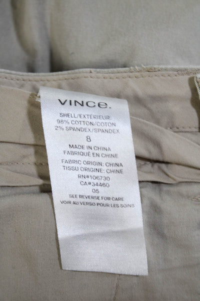 Vince Womens Cotton Mid Rise Flat Front Cuffed Hem Trousers Pants Beige Size 8