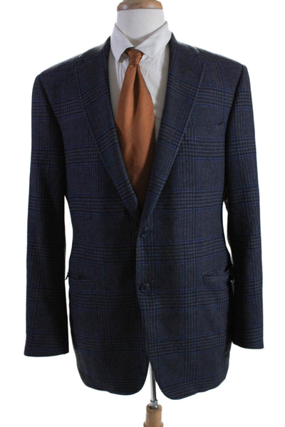 Samuelsohn Mens Wool Striped Print Collared Long Sleeve Blazer Blue Size EUR 44