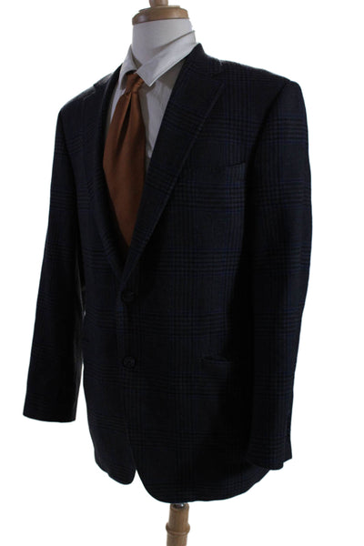 Samuelsohn Mens Wool Striped Print Collared Long Sleeve Blazer Blue Size EUR 44