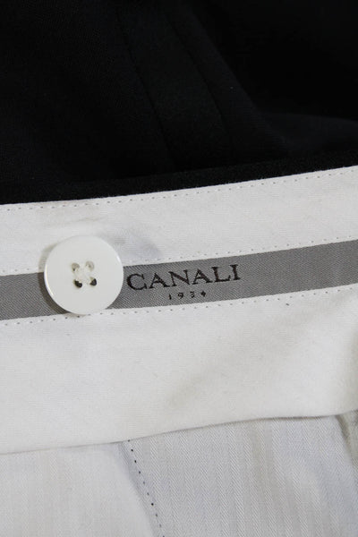 Canali Mens Wool Buttoned Flat Front Tapered Dress Pants Black Size EUR 36