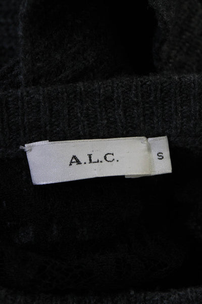 A.L.C. Womens Lace Inset Open Back Crew Neck Sweater Gray Wool Size Small