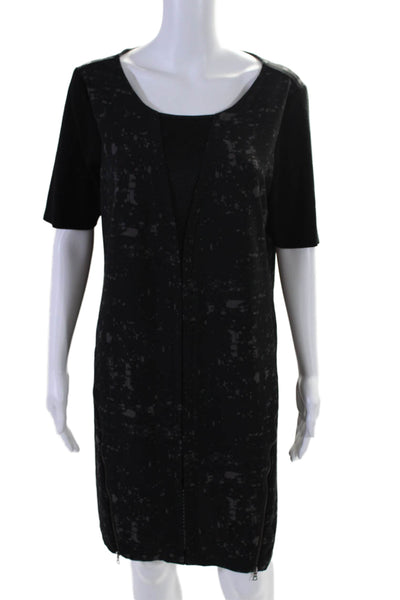 Elie Tahari Womens Abstract Print Short Sleeve Long Dress Black Large