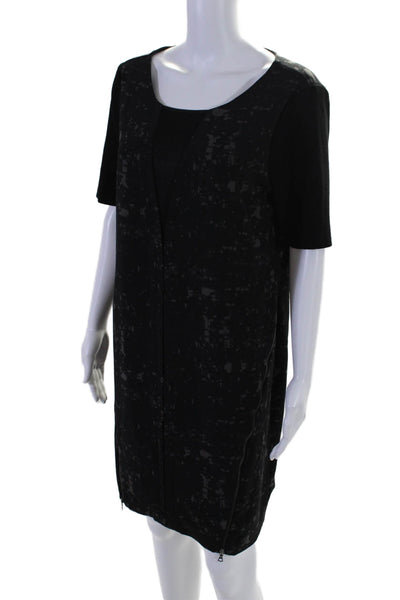 Elie Tahari Womens Abstract Print Short Sleeve Long Dress Black Large