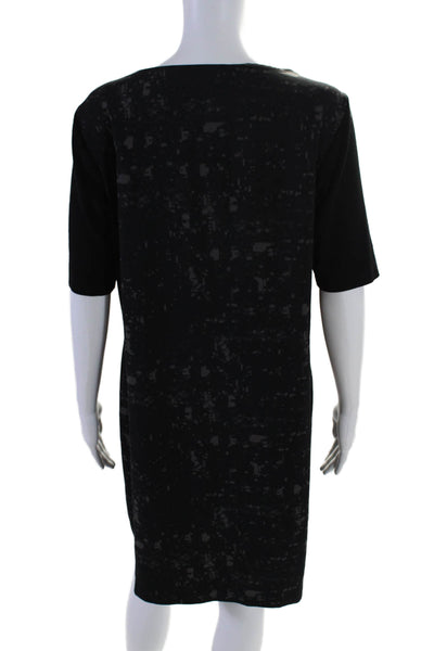 Elie Tahari Womens Abstract Print Short Sleeve Long Dress Black Large