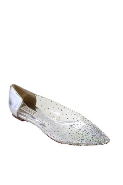 Badgley Mischka Womens Crystal Embellished Pointed Toe Flats Clear Size 7.5