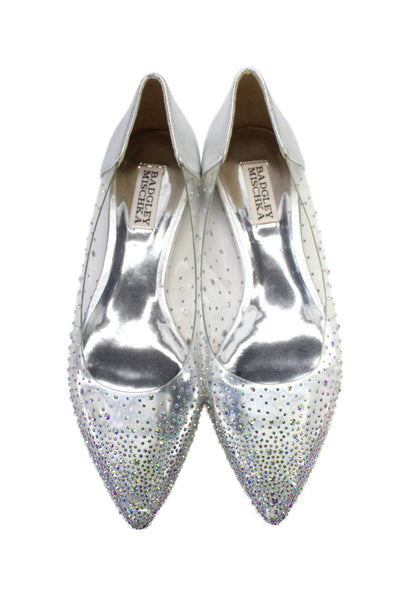 Badgley Mischka Womens Crystal Embellished Pointed Toe Flats Clear Size 7.5