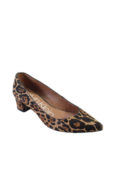 Calvin Klein Womens Jaguar Print Ponyhair Pointed Toe Pumps Brown Size 7.5