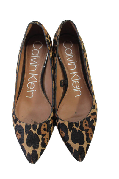 Calvin Klein Womens Jaguar Print Ponyhair Pointed Toe Pumps Brown Size 7.5