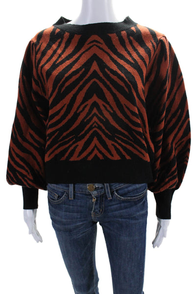 Moon River Womens Animal Print Crewneck Long Sleeve Sweater Orange Size M