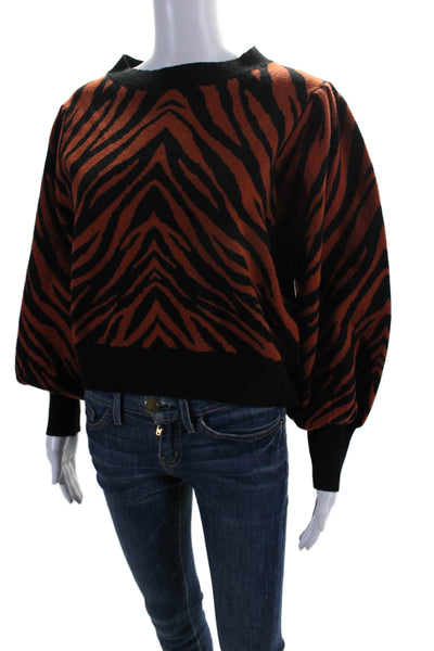 Moon River Womens Animal Print Crewneck Long Sleeve Sweater Orange Size M