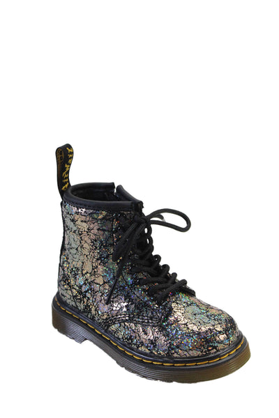 Dr. Martens Girl Metallic Crackle Lace Up Combat Boots Multicolor Size 7