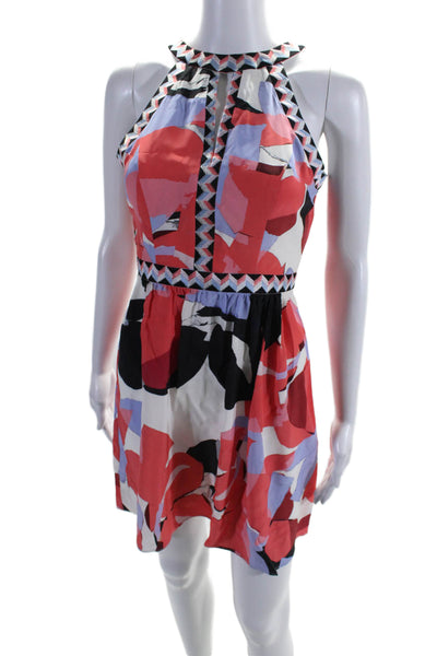 Parker Womens Abstract Print Back Zip Fit To Flare Dress Pink Size 0