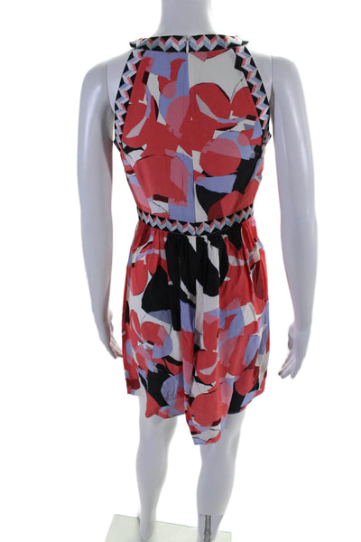 Parker Womens Abstract Print Back Zip Fit To Flare Dress Pink Size 0