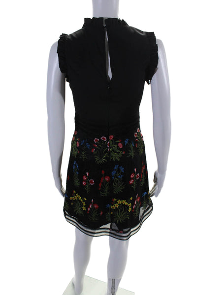 Lucy Paris Womens Floral Print Embroidered Sleeveless Dress Black Size XS