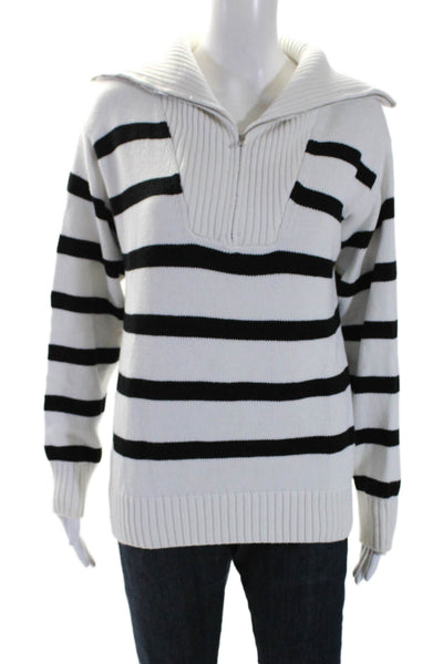 English Factory Womens Cotton Striped Print 1/2 Zip Collar Sweater White Size XS