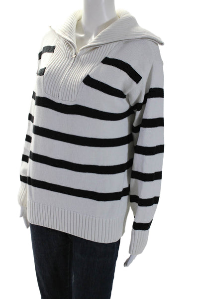 English Factory Womens Cotton Striped Print 1/2 Zip Collar Sweater White Size XS