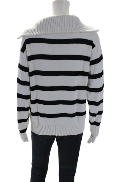 English Factory Womens Cotton Striped Print 1/2 Zip Collar Sweater White Size XS