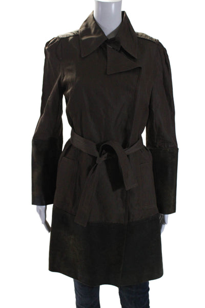 Elaine Kim Womens Brown Collar Belt Long Sleeve Trench Coat Jacket Size 6