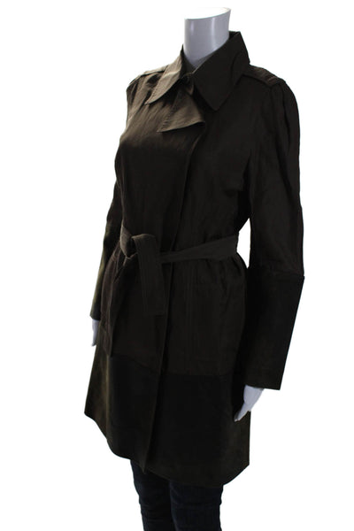 Elaine Kim Womens Brown Collar Belt Long Sleeve Trench Coat Jacket Size 6