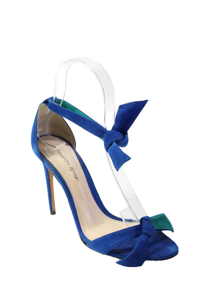 Alexandre Birman Womens Suede Open Toe Knotted Ankle Strap Heels Blue Size 6.5US