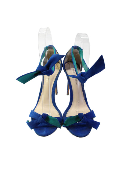 Alexandre Birman Womens Suede Open Toe Knotted Ankle Strap Heels Blue Size 6.5US