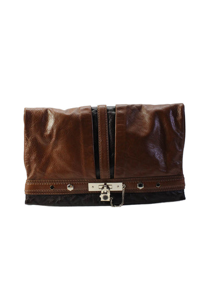 Marc By Marc Jacobs Grained Leather Fold Over Flap Large Clutch Handbag Brown