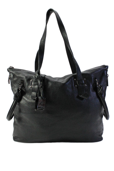 Kenneth Cole Pebbled Leather Three Pocket Large Tote Shoulder Handbag Black