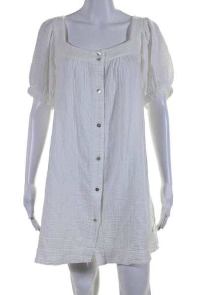 Honorine Women's Puff Sleeve Button Front Mini Dress White Size S