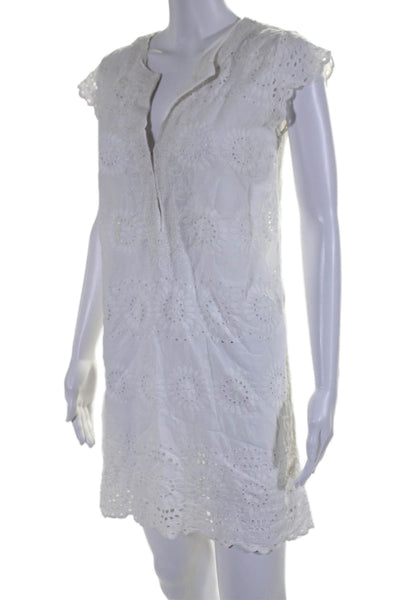 Calypso Saint Barth Womens Eyelet Short Sleeves Dress White Size Extra Small