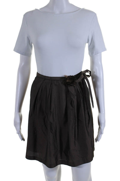 Robert Rodriguez Black Label Womens Pleated A Line Mini Skirt Brown Size 4