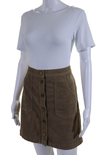 Tory Burch Womens Corduroy Button Up A Line Skirt Beige Brown Cotton Size 4