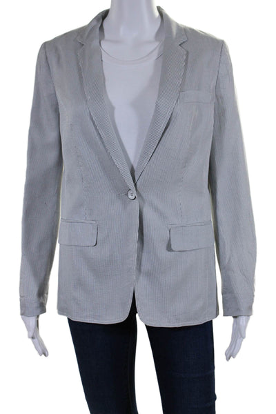 Rag & Bone Womens Silk Striped Single Button Blazer Jacket White Blue Size 0