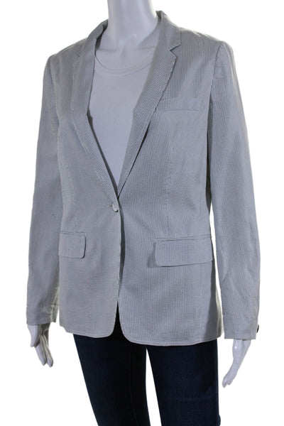 Rag & Bone Womens Silk Striped Single Button Blazer Jacket White Blue Size 0