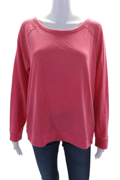 Leallo Womens Cotton Blend Coral Crew Neck Long Sleeve Pullover Sweatshirt SizeS