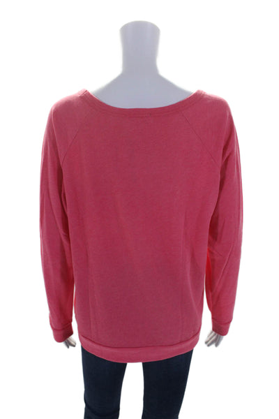 Leallo Womens Cotton Blend Coral Crew Neck Long Sleeve Pullover Sweatshirt SizeS