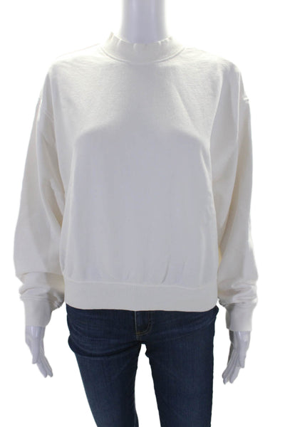 Meadow LN Womens Cotton White Crew Neck Long Sleeve Pullover Sweatshirt Size S