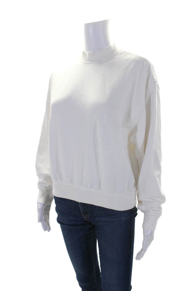 Meadow LN Womens Cotton White Crew Neck Long Sleeve Pullover Sweatshirt Size S