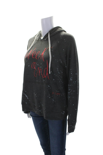 Sundry Womens Gray Splatter Paint Embroidered Long Sleeve Pullover Hoodie Size 3