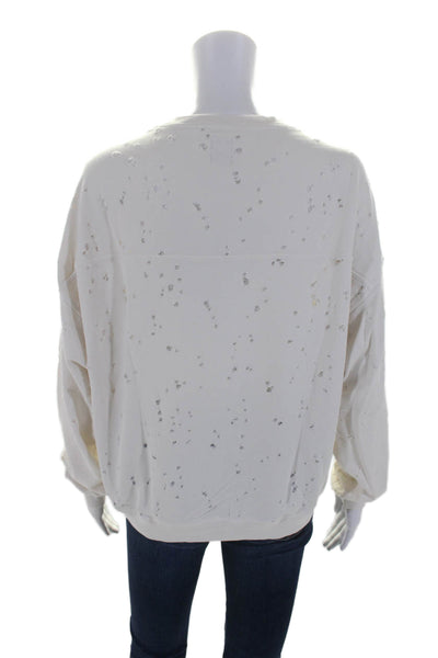 NSF Womens Cotton White Distress Lace Up Long Sleeve Pullover Sweatshirt Size M