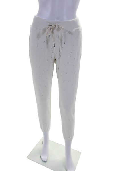 NSF Womens Cotton White Distress Drawstring Cuff Ankle Jogger Pants Size S