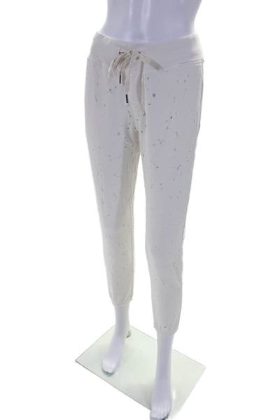 NSF Womens Cotton White Distress Drawstring Cuff Ankle Jogger Pants Size S