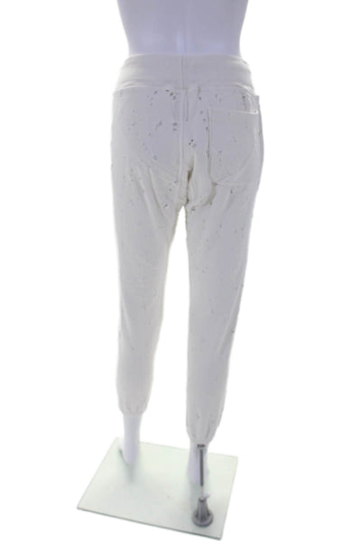 NSF Womens Cotton White Distress Drawstring Cuff Ankle Jogger Pants Size S