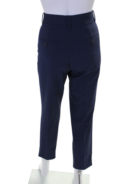 Theory Womens Zipper Fly Mid Rise Pleated Dress Pants Navy Wool Size 8