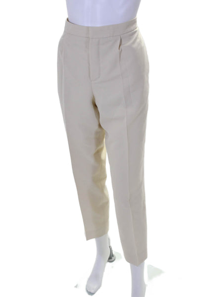 Chloe Womens Zipper Fly High Rise Pleated Dress Pants Beige Wool Size FR 40