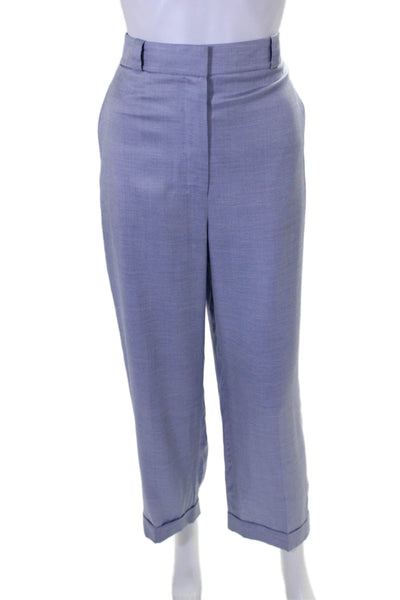 Theory Womens Zipper Fly High Rise Pleated Cuffed Pants Blue Silk Size 8